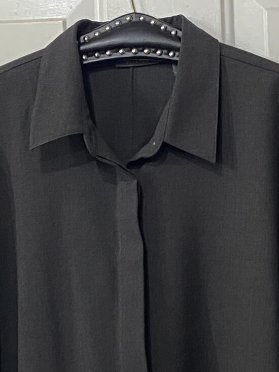 Banana Republic Sz XL Women's Wool Shirt Button Up 3/4 Sleeve Dark Gray - Picture 2 of 9